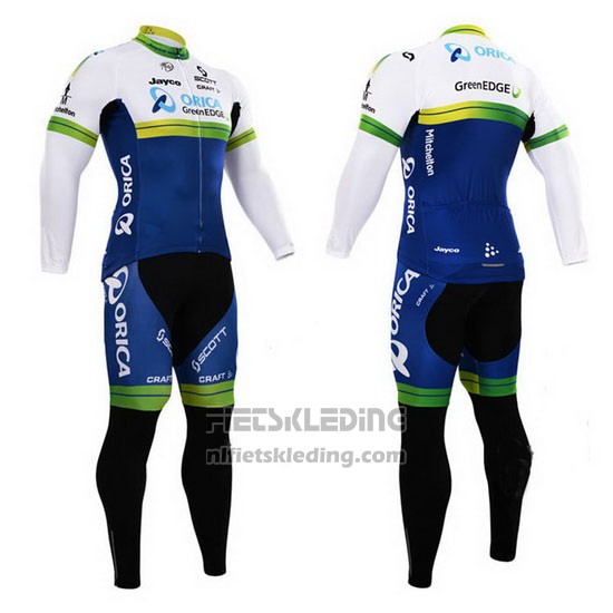 2015 Fietskleding Orica GreenEDGE Blauw en Wit Lange Mouwen en Koersbroek